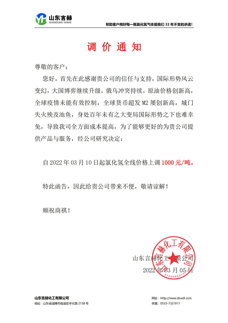 氯化氫價(jià)格調整